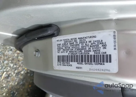 2001 Toyota Camry Le z USA, uszkodzony, nr VIN 4T1BG22K71U815204